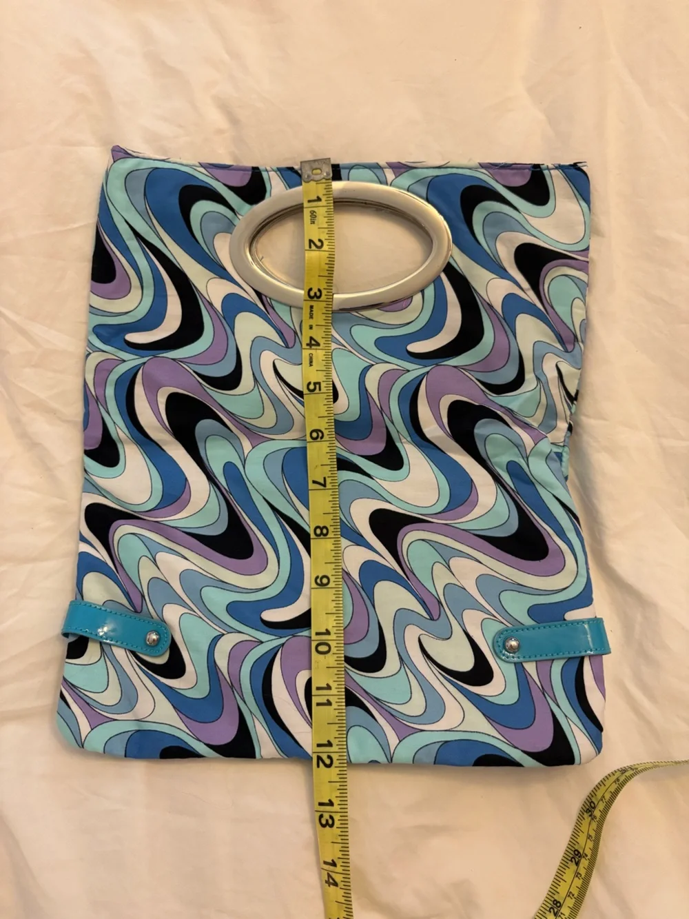 Vintage Swirl Print Oval-Handle Clutch in Blue & Lavender